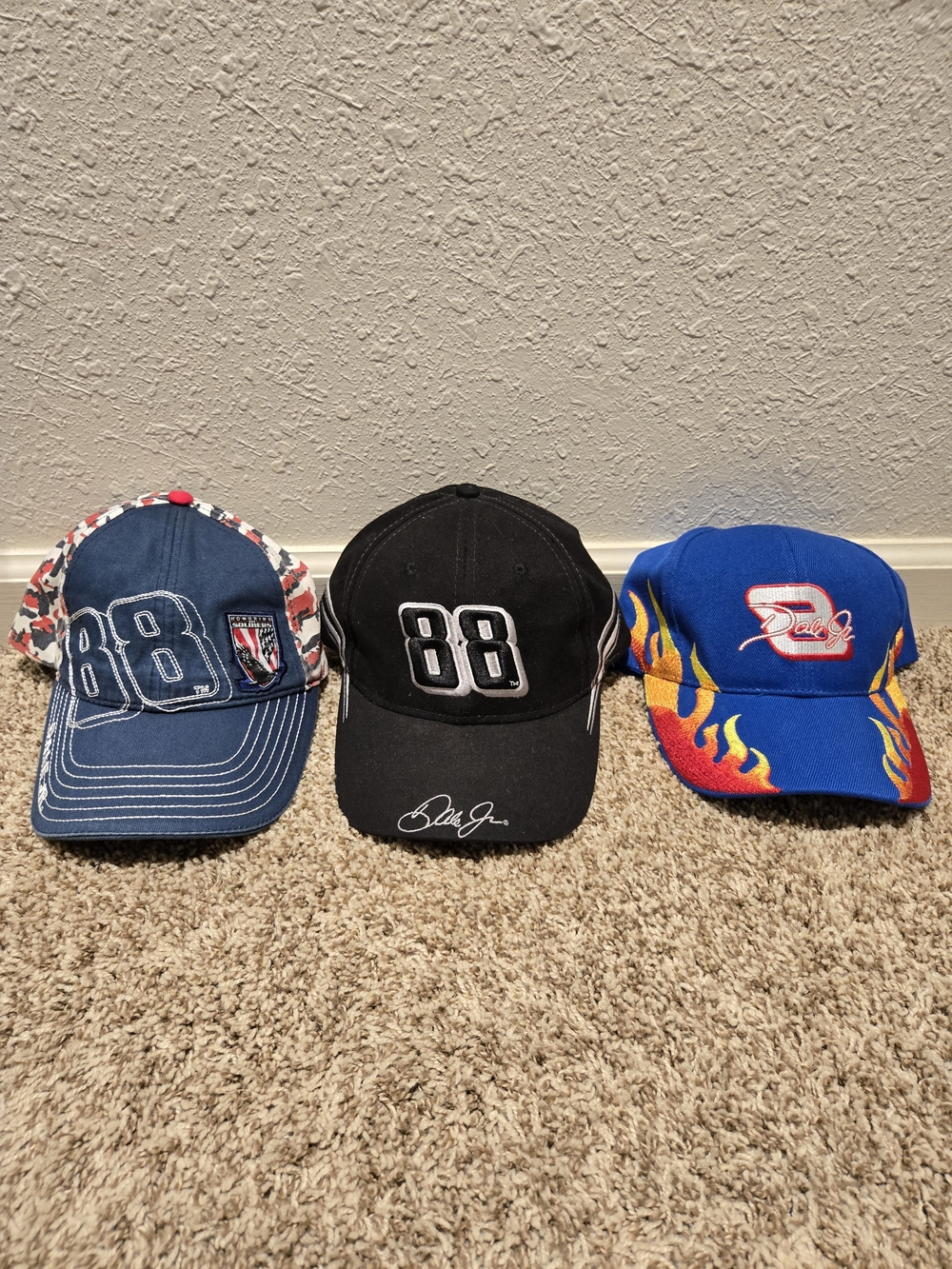 Set Of Three Dale Jr Velcro Back Hats